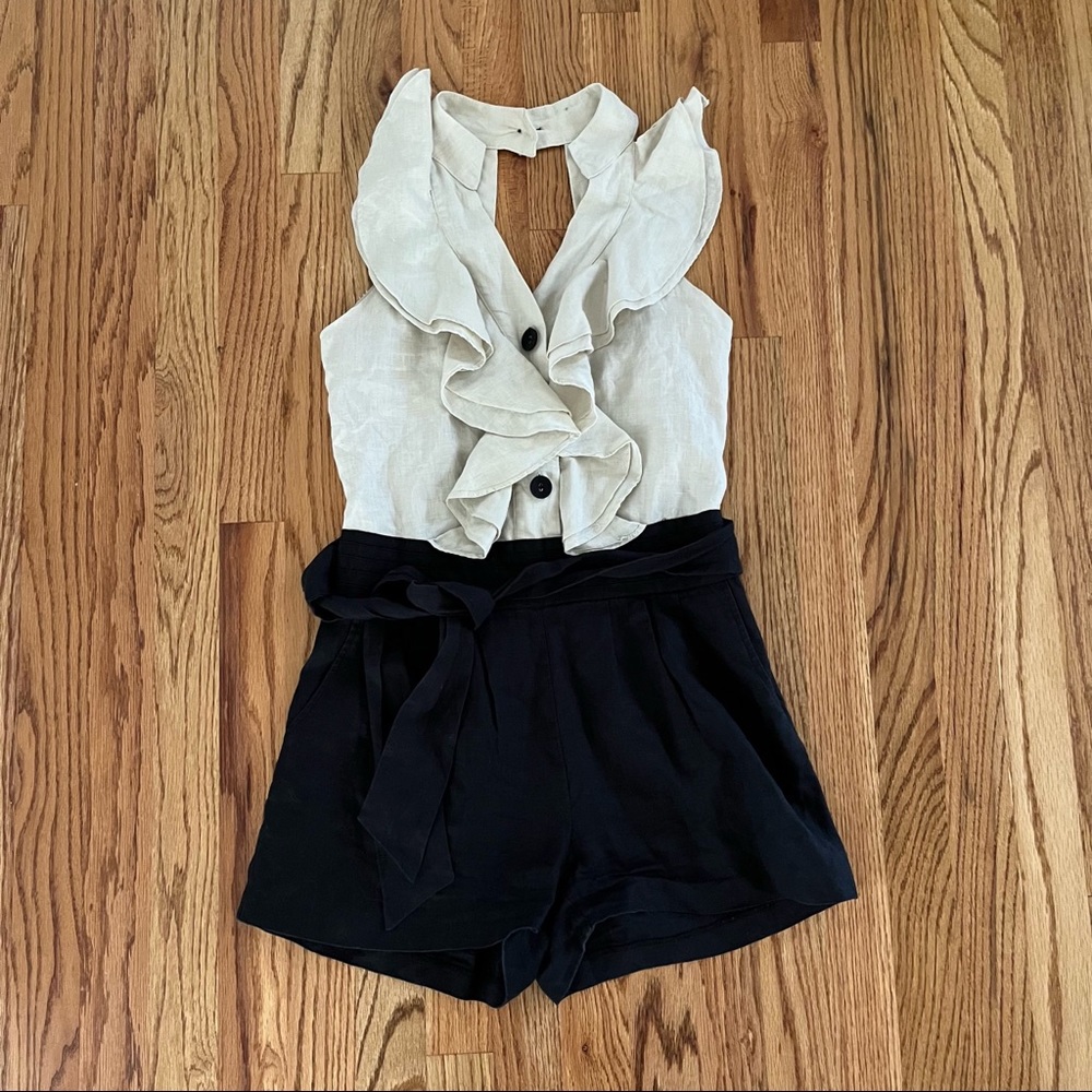 Arden B Linen Ruffle Top Romper Small Arden B. Y2K 2000s